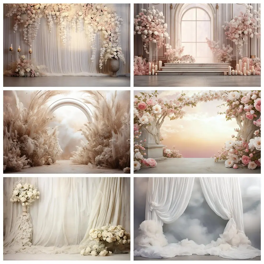 

Wedding Photobooth Arch Backdrop Draping Fabric Curtain Background Boho Pink White Flower Birthday Photocall Back Drop