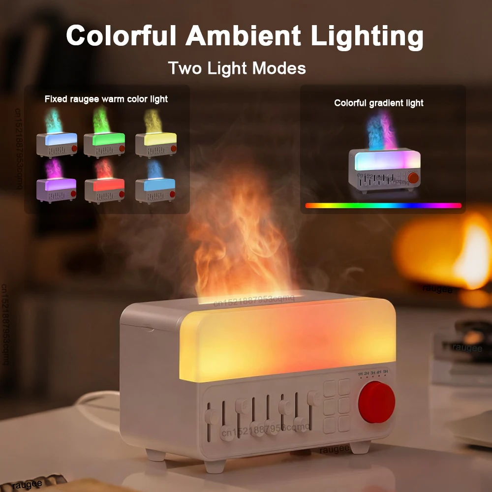 مرطب عطري يحاكي لهب الزيوت العطرية الناشر الروائح ضباب صانع مع بلوتوث الضوضاء البيضاء والضوء الليلي