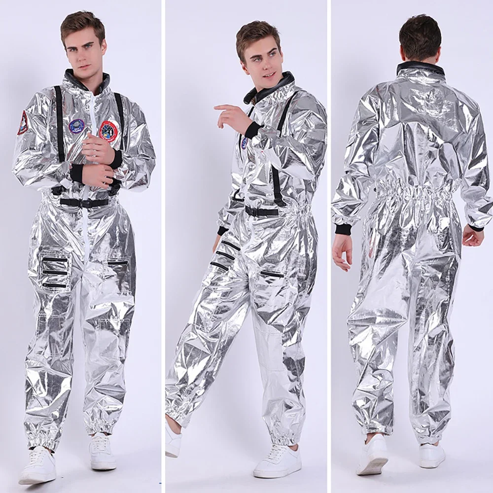 Latest Silver Spaceman Men Women Space Suit Adult Children Astronaut Costume Family Party Dress Up Birthday Christmas Party Gift