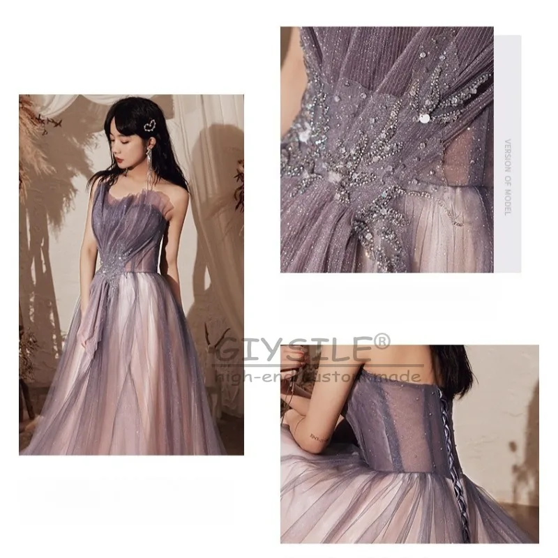 GIYSILE Customized Purple Tube Top Evening Dress Female 2025 New Banquet Elegant Temperament Design Sense Celebrity Sequins