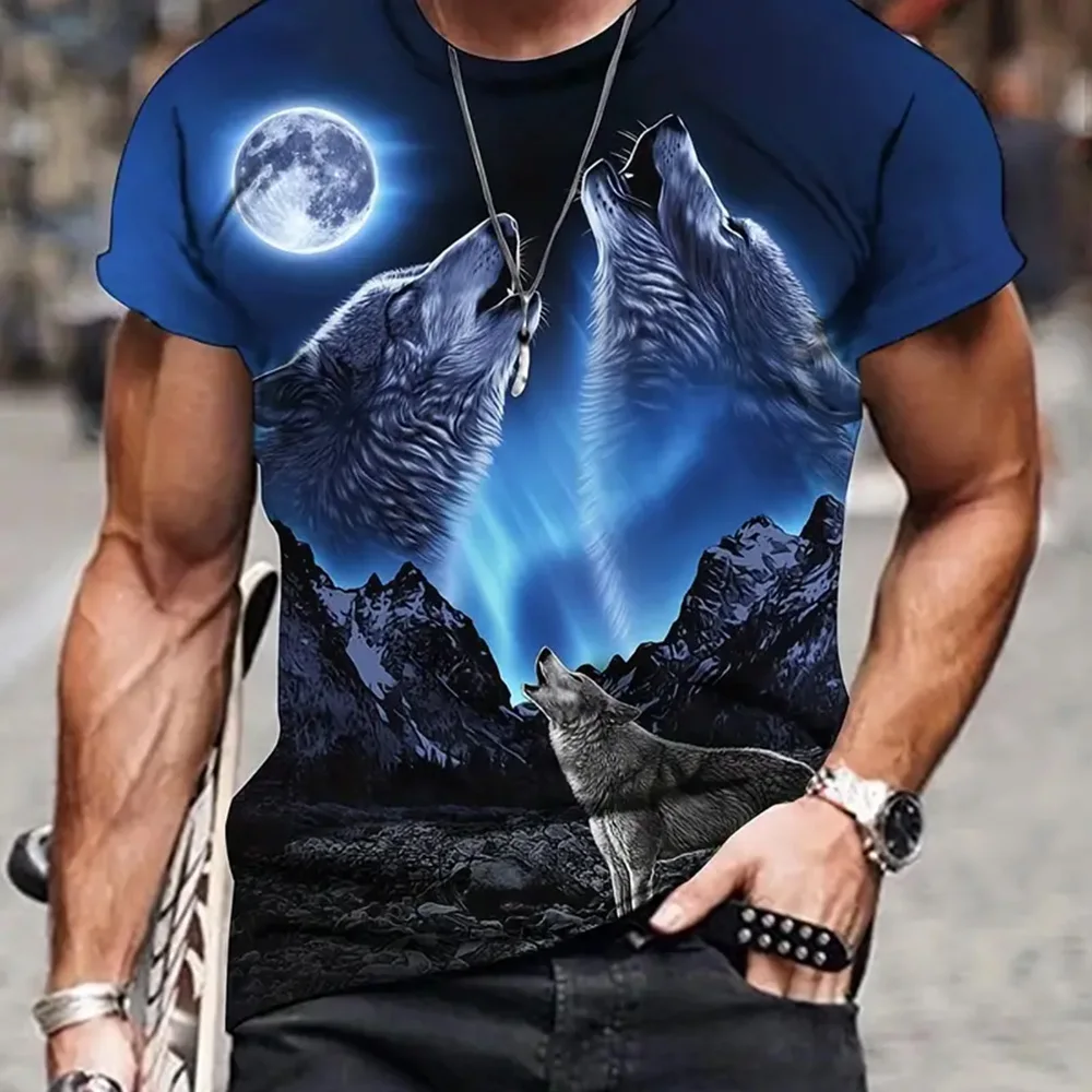 Advanced 3D printed Wolves men's novel graphic T-shirt short sleeve T-shirt top, suitable for street casual daily