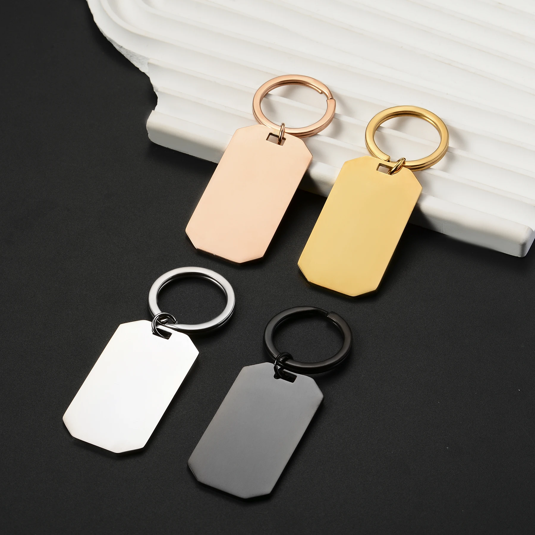 4Pcs Octagon Shaped Keychain Blank Mirror Polishing Charm Stainless Steel Dog Tag Pendants Jewelry Making Car Key Accessories