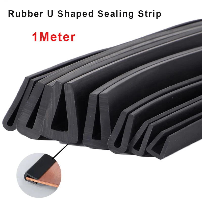 1M Black Rubber U Shaped Sealing Strip Metal Wood Panel Board Sheet Clamping Groove Edge Shield Anti-Collision Protection Strip