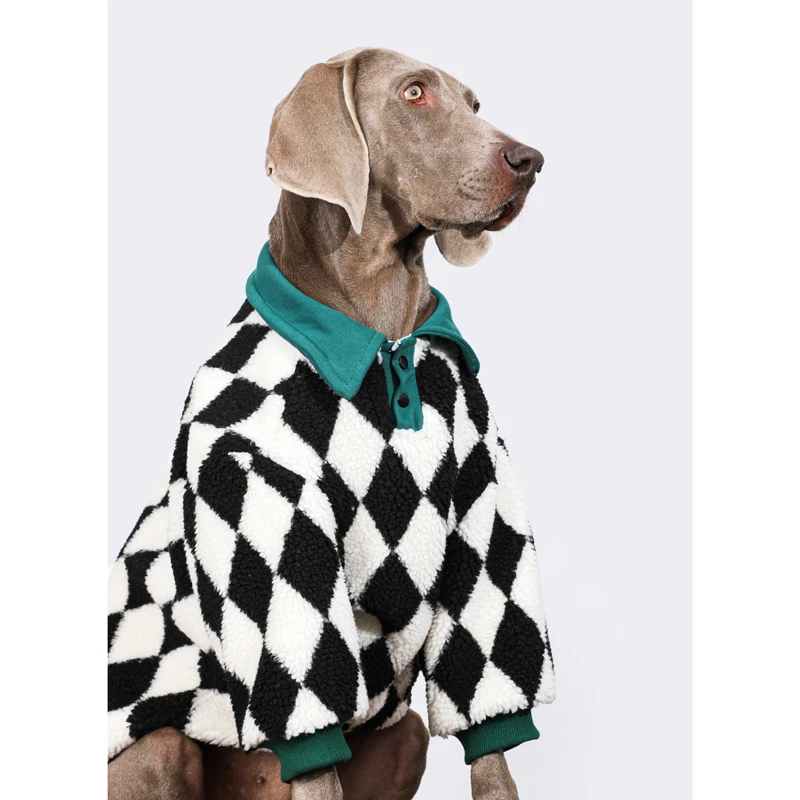 Large Dog Clothes Collar Plaid Pet Clothing Spring Winter Warm Dog Baseball Suit for Medium Large Dogs Labrador Golden Retriever