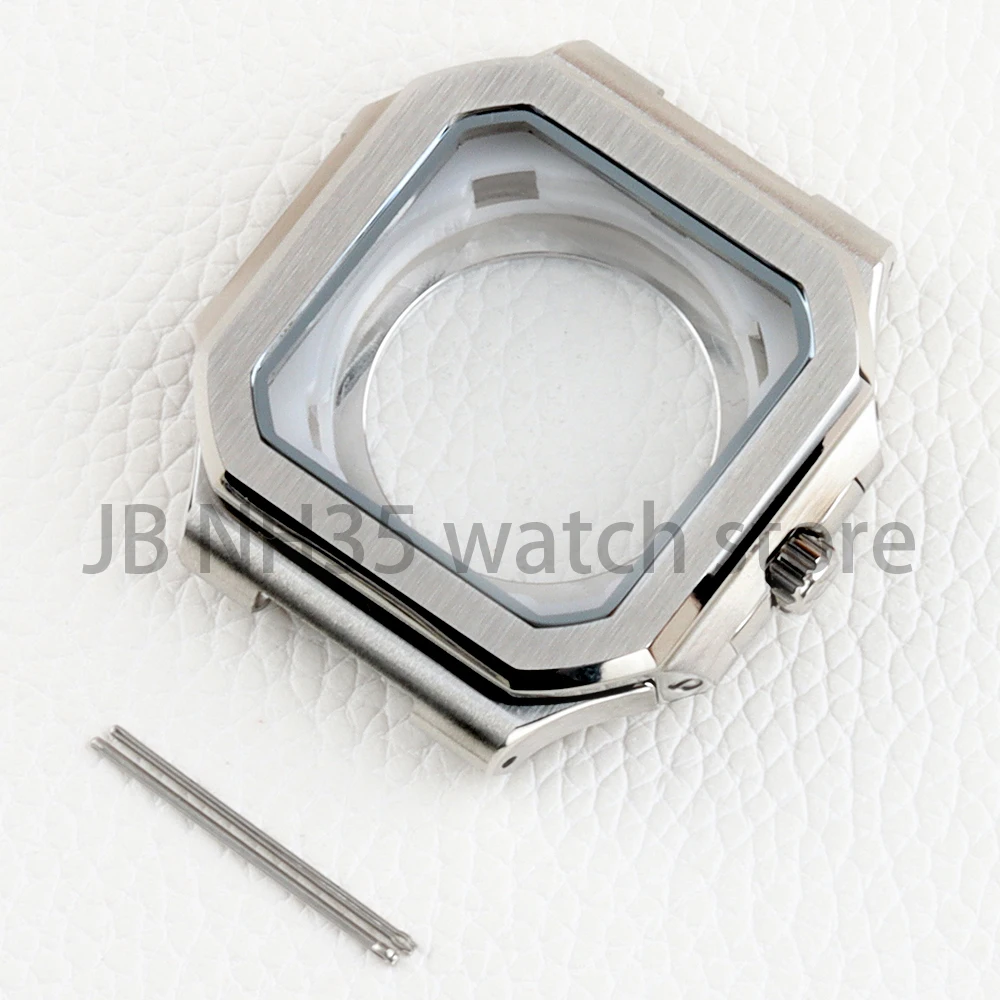 

38mm Silver Square Watch Case for Cubitus Seiko NH35 NH36 Automatic Movement 29.5mm Dial 316L Stainless Steel Waterproof