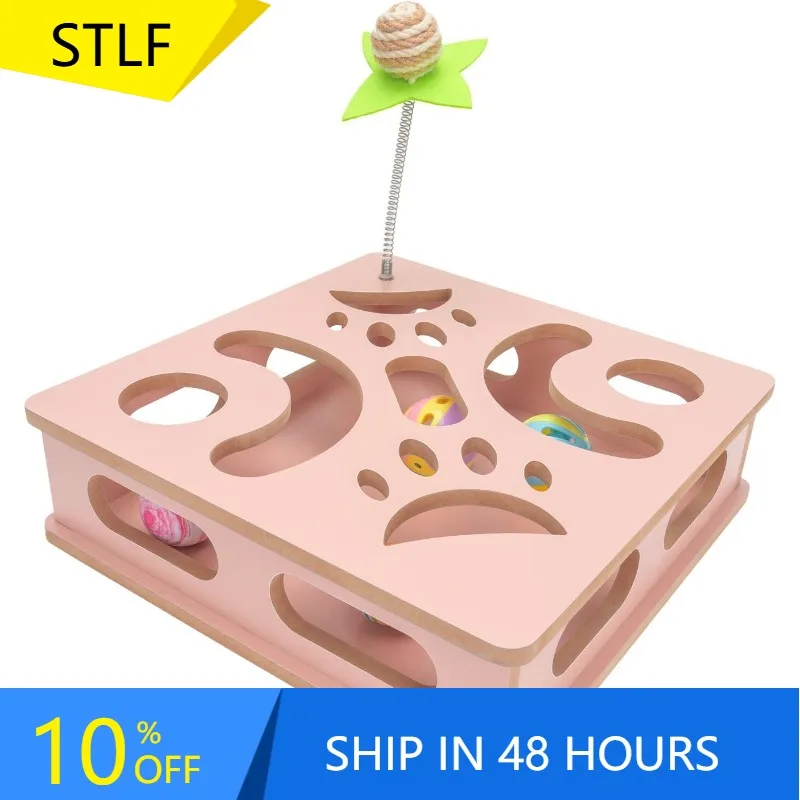 

STLFPink Interactive Wooden Cat-themed Educational Toy Box Indoor Pet Play Box to Relieve Boredom cat Teaser That Requires Stami