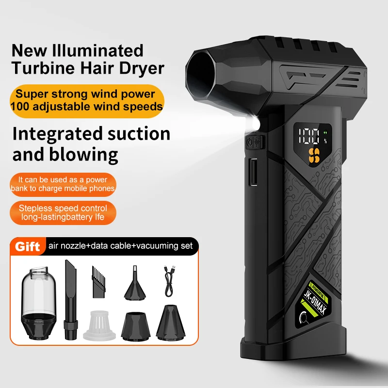 

Мощный турбонагнетатель, 990000 об/мин, беспроводной пылесборник, высокоскоростной бесщеточный двигатель, сила выдувания 380 г, с функцией блока питания.