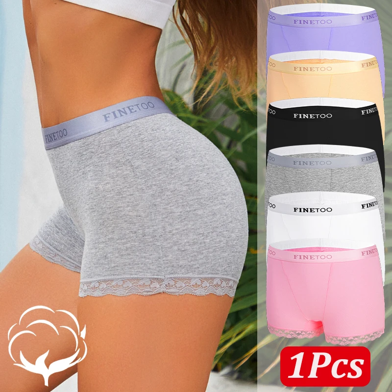 

Women's Seamless Cotton Fabric Boyshort Solid Color High Waist Elastic Letter Boxer Shorts Female Plus Size Lace Sport Lingerie