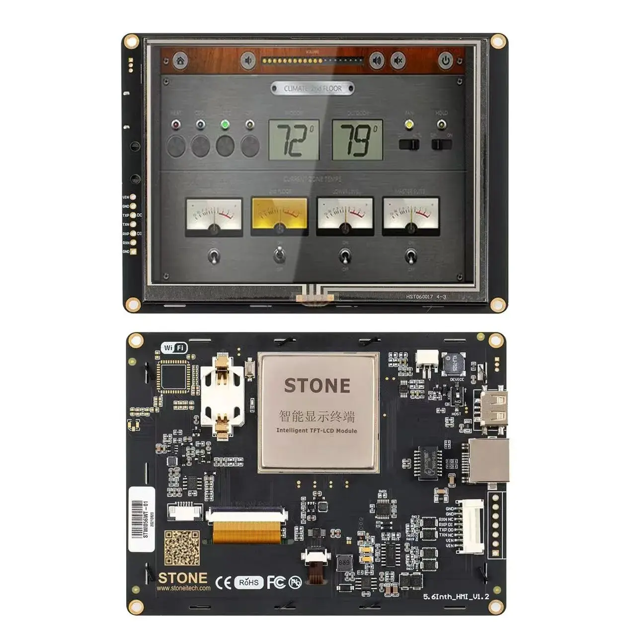 

Stone 5.6 LCD Smart HMI Clear, Detailed, Hi Res HD - Our Smart HMI TFT LCD display offers excellent high resolution with 4-wire