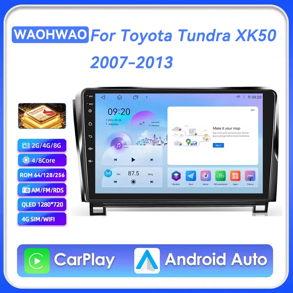 

Мультимедийный видеоплеер Android 15 Carplay для Toyota Tundra XK50 2007-2013, Sequoia XK60 2008-2017, GPS-навигация, стерео-головное устройство