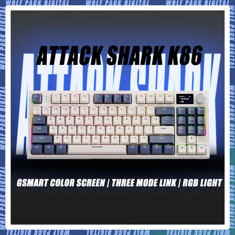 

Attack Shark K86 Gaming Keyboards 87keys 3 Mode 2.4g Wired/Wireless Hot-Swap Rgb Blue Whale Switch Customize Mechanical Keyboard