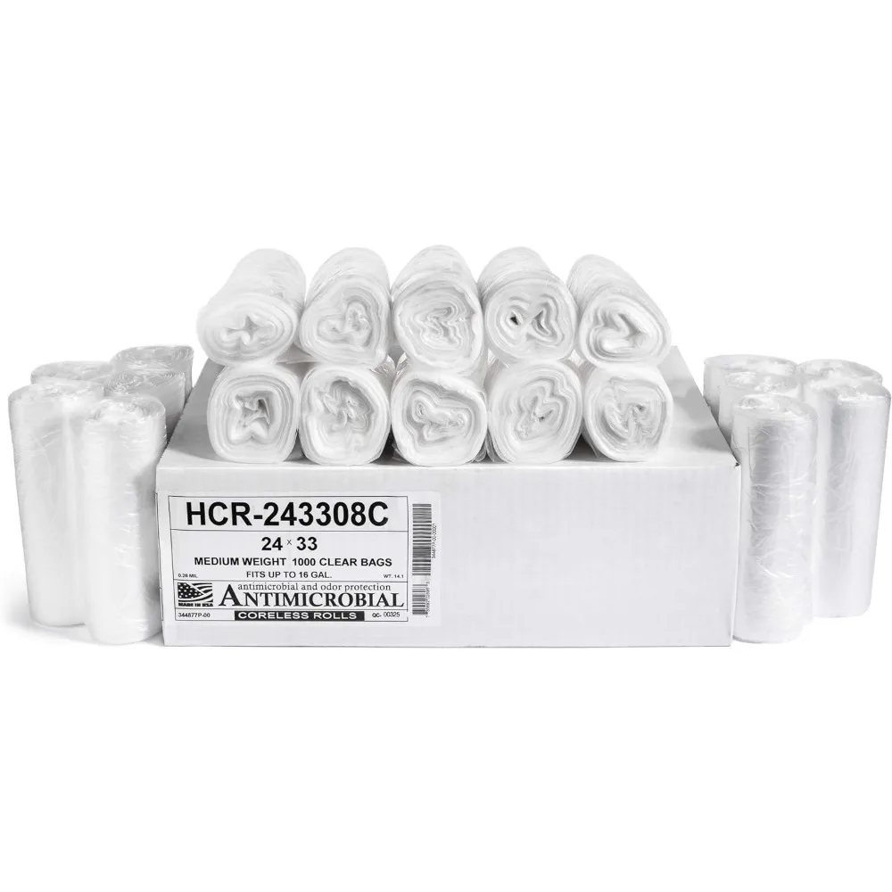 

High Density Trash Bags, 16 Gallon, 1000 Count, Clear for Bathroom Office Industrial Use