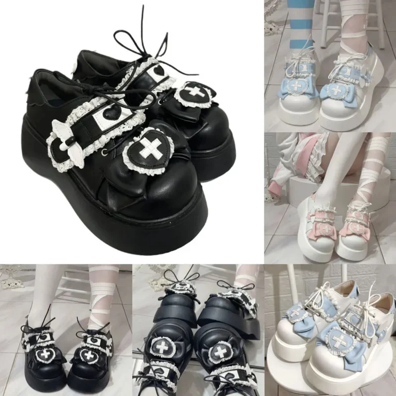 

Y2K Lolita Shoes Sponge Cake Shoes Kawaii Girl Dopamine Disease Love Band Aid Round Head Strap Cosplay Sweet Sponge Cake Shoes