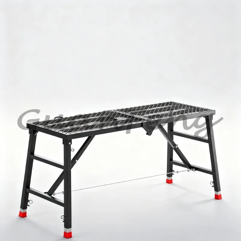 Indoor Folding Lifting Horse Stool, Thickened Black‑Paint Mobile Scaffolding Work Platform for Decoration Construction