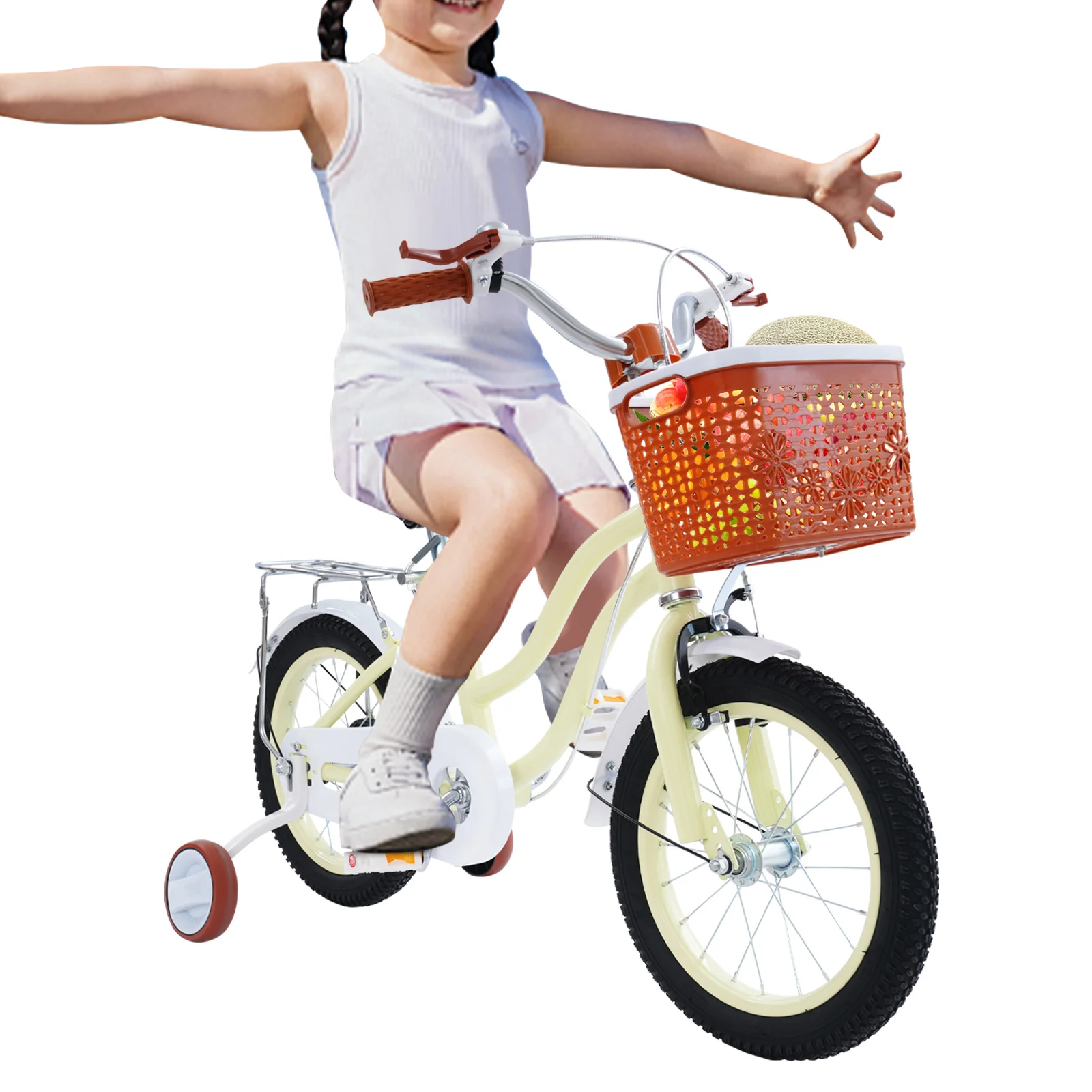 دراجة أطفال مقاس 14 بوصة، ارتفاع قابل للتعديل، دراجة خارجية للأطفال مع عجلات تدريب وسلة للأولاد/الفتيات بعمر 3-7 سنوات #4