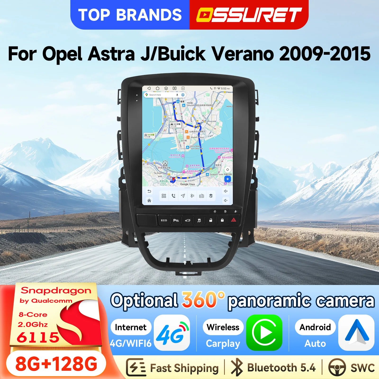 OSSURET Bestseller 9,7 Zoll 2 Din Android 15 Autoradio für Opel Astra J 2009-2015 für Buick Verano 2009-2015 Autoradio CarPlay Android Auto 6115 Head Unit Multimedia-Videoplayer Navigation DSP