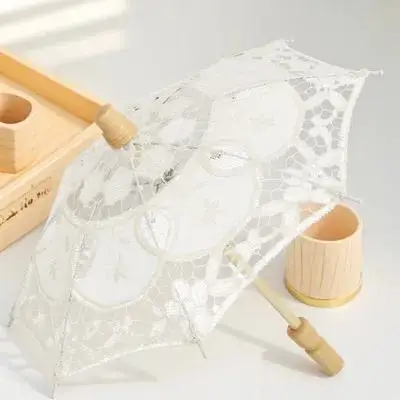 

Elegant Lace Umbrella Wedding Bridal Parasol Embroidered Decorations Bride Lace Parasol for Photo Props Use