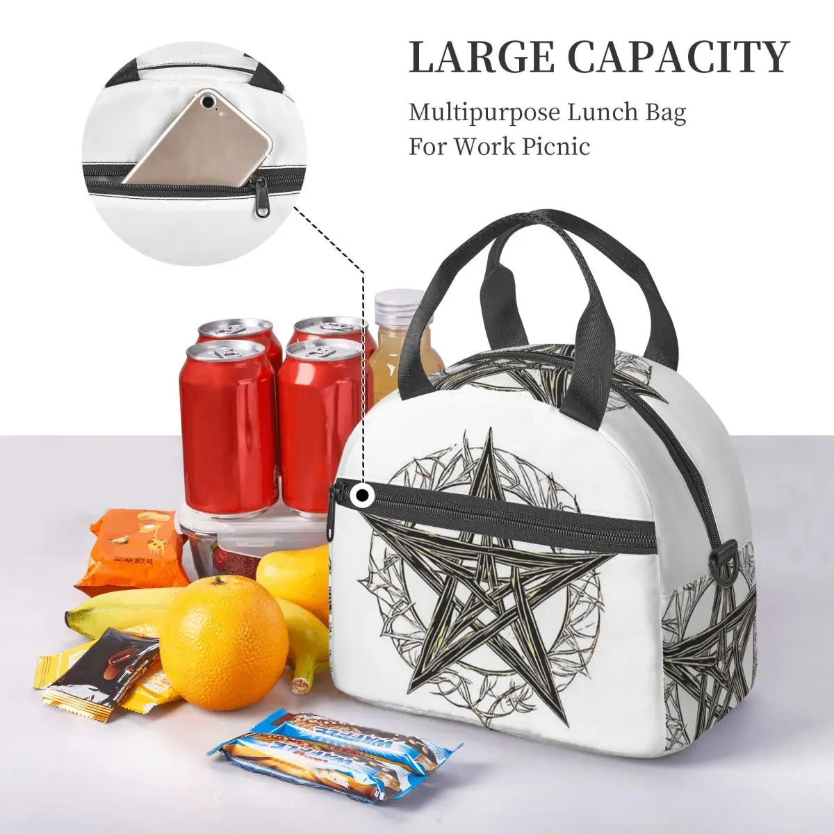 Occult Satanic Pentagram Lunch Bags Insulated Bento Box Lunch Tote Leakproof Picnic Bags Thermal Bag for Woman Girl Office