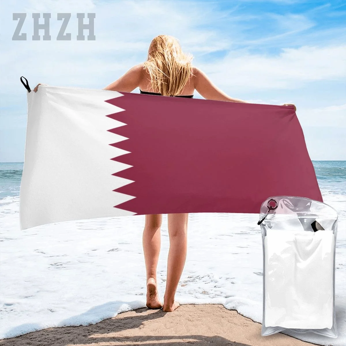 More Design Qatar Flag Emblem Bath Towel Quick dry Microfiber Absorbing Soft Water Breathable Beach Swimming Bathroom