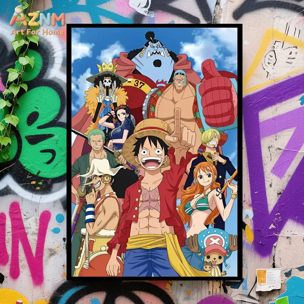 AZNM One Piece Unframed Canvas Print Straw Hat Crew Luffy Shanks Anime Character Collage Wall Art Poster Bedroom Home Decor view 3