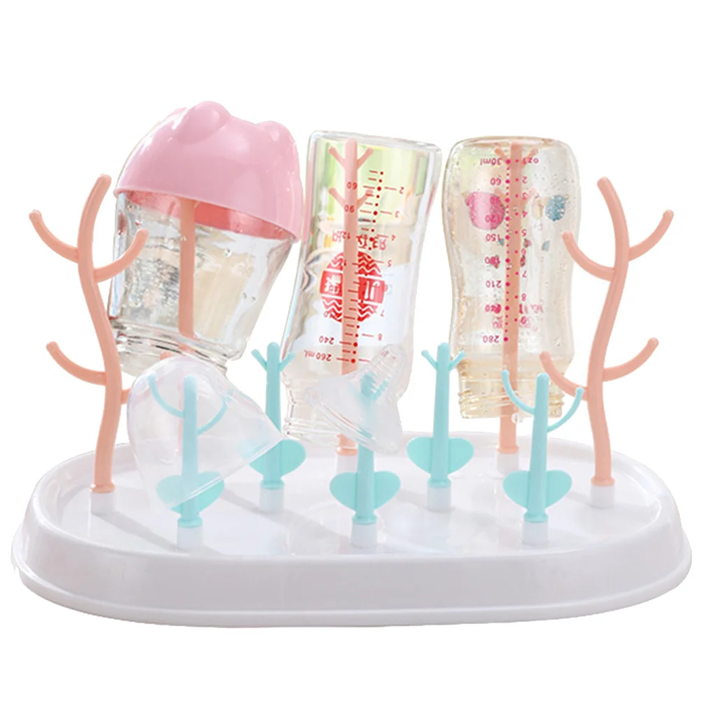 

Baby Bottle Drying Rack Multifunctional Organizer Safe PP Material Flexible Branches Anti-Skid Handle Transparent Cover
