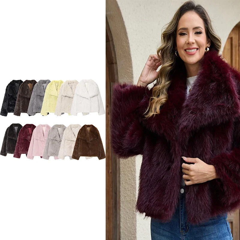 Guobioziy 2026 Winter Womens Lapel Cropped Outerwear Edgy Party Style Viral Trendy Going Out Attire Loose Fit Club Street