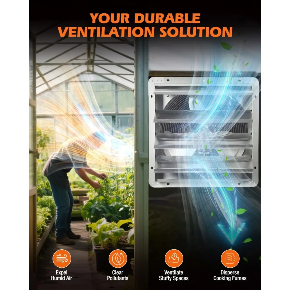 مروحة عادم مثبتة على الحائط مقاس 18 بوصة عالية السرعة مع 2600 CFM، ومصاريع تلقائية، وسلك طاقة 1.8 متر لتهوية المرآب ورشة العمل