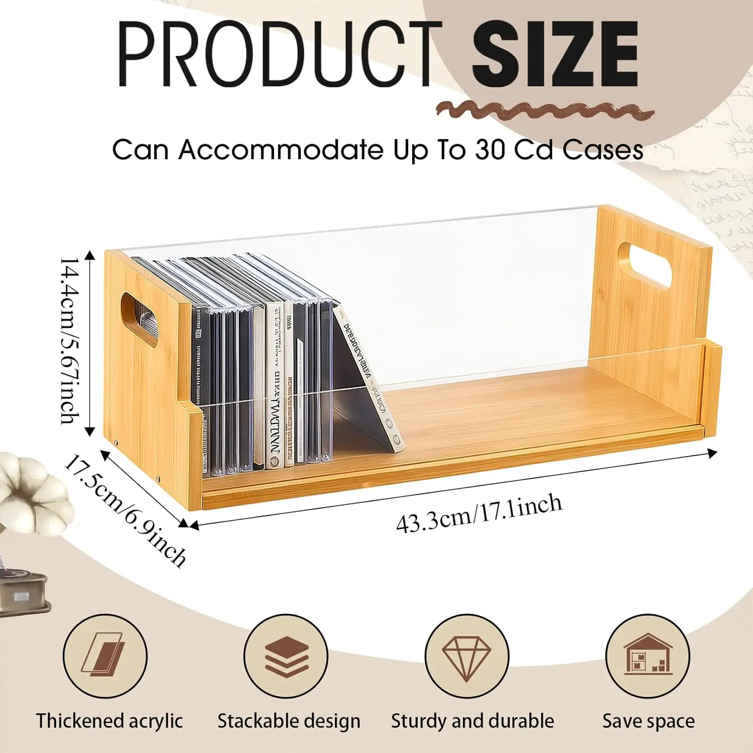 

Cd Storage Box Display Holder Shelf Visible Racks with Carrying Handles, Cassette Shelf for Movie Case, Store up to 60 Pcs Cds