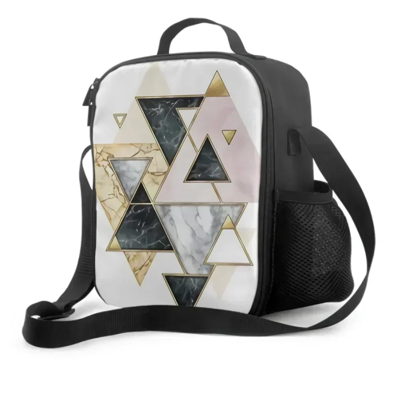 3D Abstract Geometric Composition With Pink Black Gold Marble Texture Insulated Lunch Box Leakproof Portable Thermal Cooler Bag