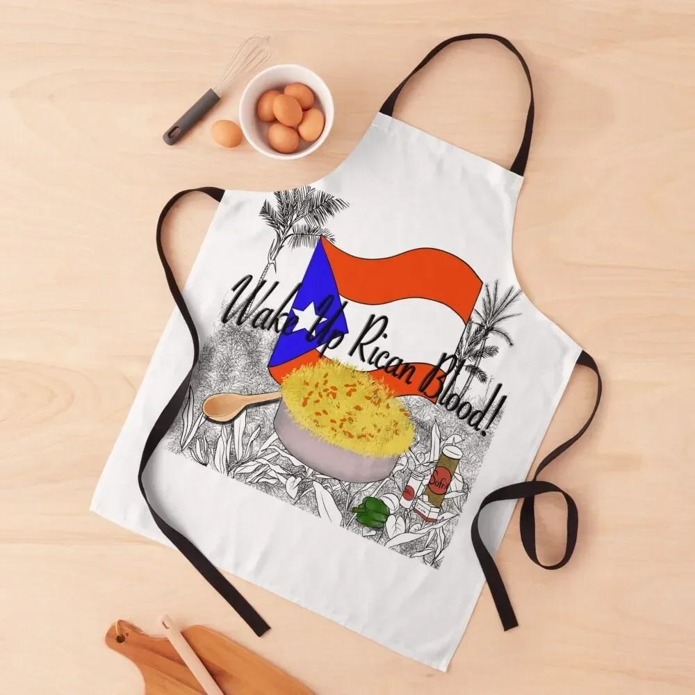 

Wake up Rican Blood Apron japanese woman Kitchen Handle For Women Kitchen chefs Apron