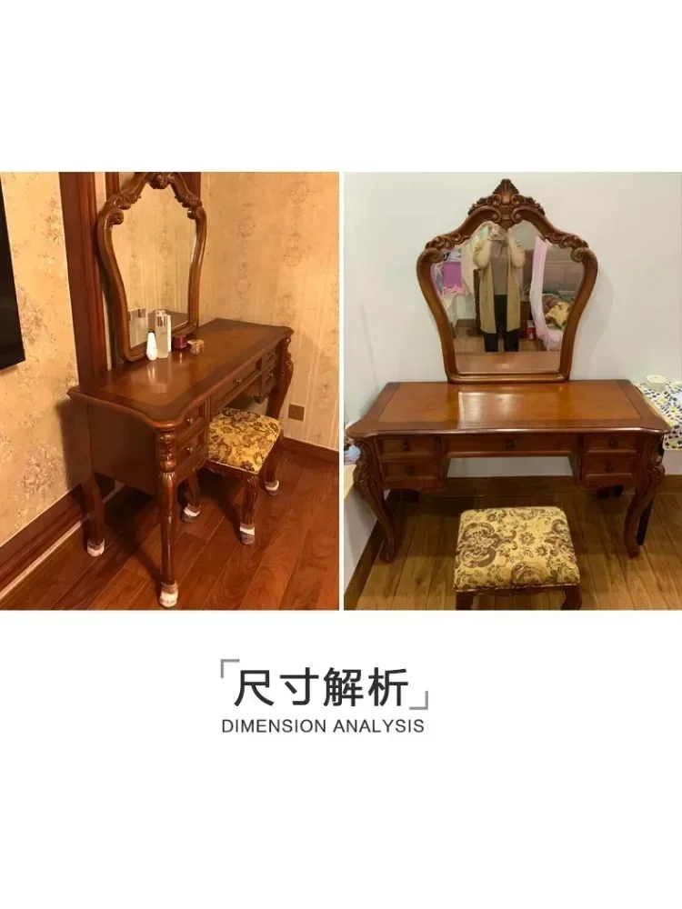 American Dressing Table Bedroom Vintage Upscale Makeup Table European Solid Wood Carved Dresser Makeup Mirror Combination Suit