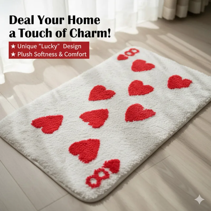 

8 Red Carpet Love Poker Rectangular Tufted Card Heart Rug Living Room Bathroom Bedroom Doormat Tufted Soft Plush Floor Mat Pad