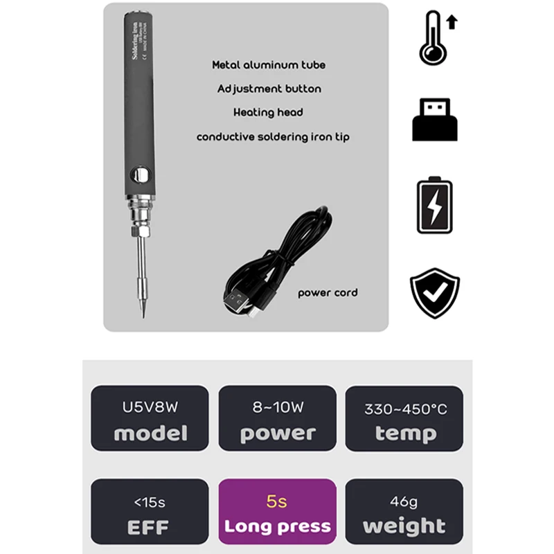 8W USB Cordless Electric  Soldering Iron Kit Micro Iron Type-c Charging Interface Full Charge Can Last For 40 Minutes