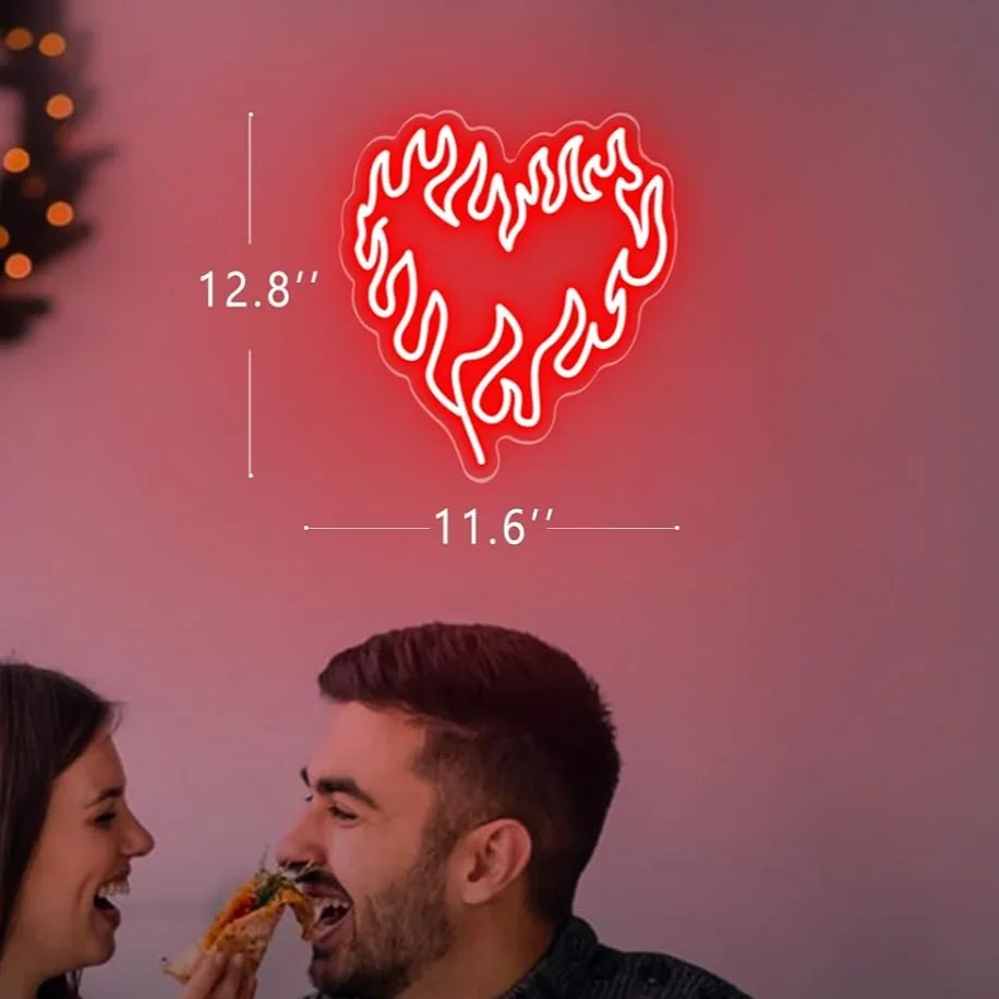 Heart Fire Shape Neon Signs LED Neon Light Sign Light Up Neon Signs Wall Decor for Bedroom Birthday Gift Valentine's Day Party