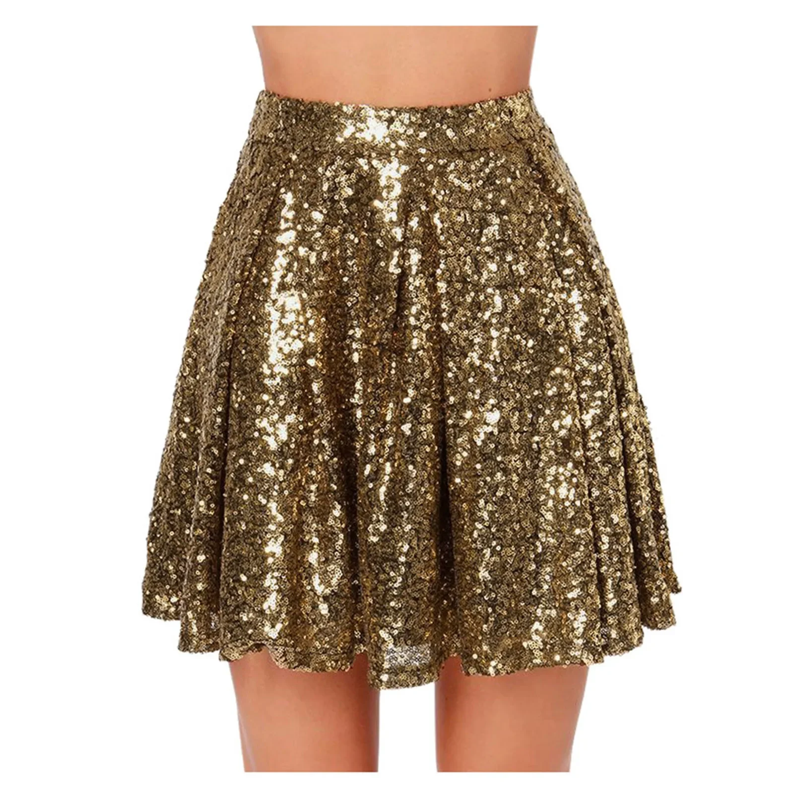 Jupe courte plissée A-line dorée taille haute pour femmes, jupes à sequins adt, mini jupe plissée, fête, boîte de nuit, danse, mode