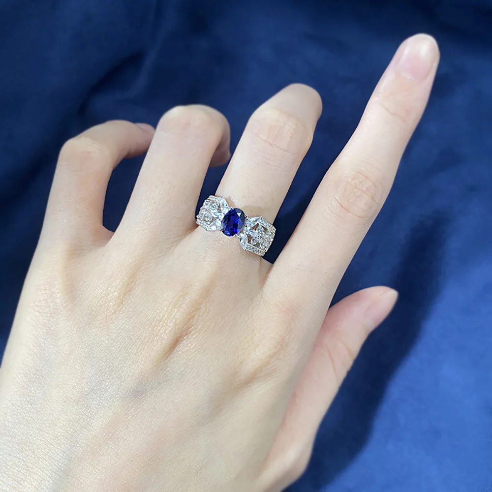 Vintage 100% 925 Real Silver 5*7mm Sapphire Lab Diamond Rings for Women Gemstone Wedding Band Party Fine Jewelry Birthday Gift