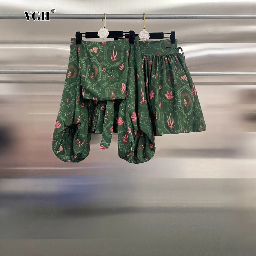 

VGH Colorblock Fashionable Two Piece Set for Women Slash Neck Puff Sleeve Short Top High Wasit Tutu Skirt Vacation Sets Female