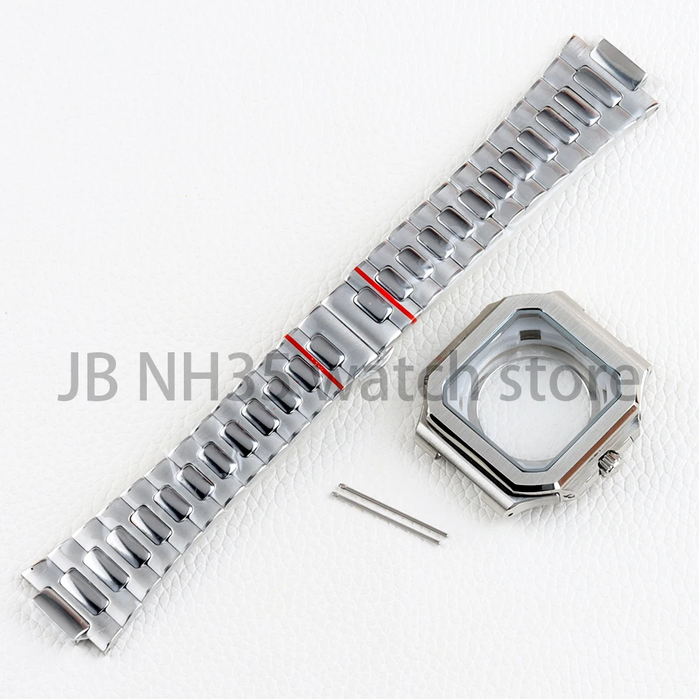 

38mm Silver Watch Case 25mm Width Strap Solid Stainless Steel Watchband for Cubitus NH35 NH36 Automatic Movement 29.5mm Dial