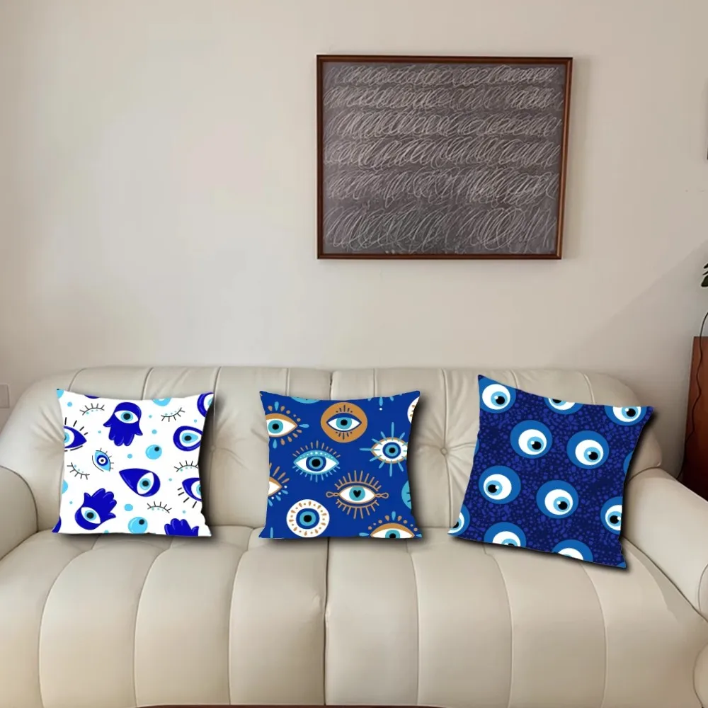 Lucky Evil Eye Symbol Art Pillow Case Living Room Accent Couch Back Support Square Lounge Restful Nap Companion ﻿