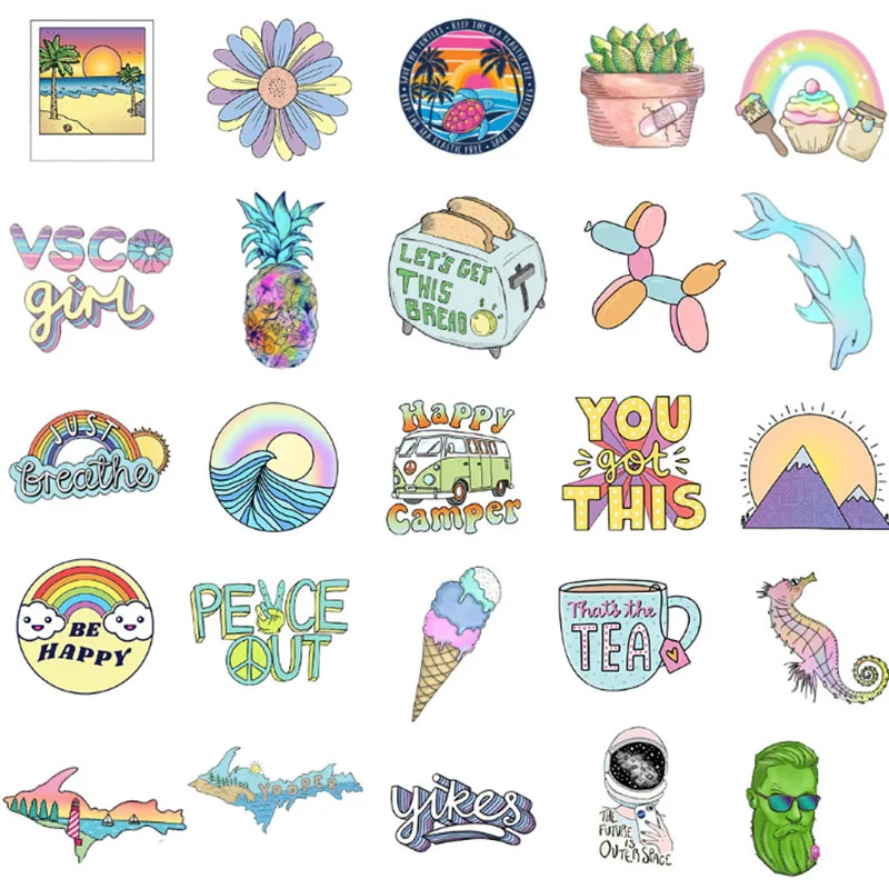 10/30/50pcs  Happy Vsco  Sticker School Student Diary Hand Ledger Stationery Mobile Phone Guitar Decoration Kawaii Girl Toys