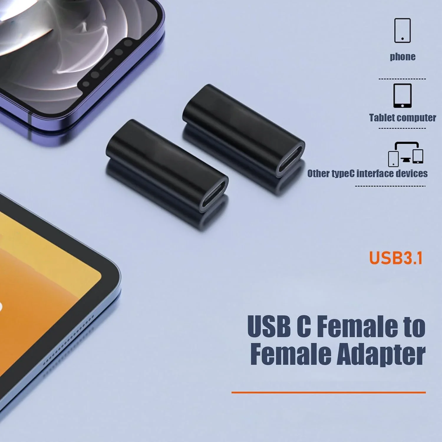 1 Pack USB C Female to Female Adapter Type C Coupler Data Transfer Fast Charging Classroom Projector Laptop Link
