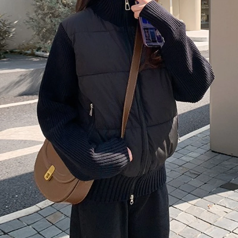 

Новая женская куртка-пуховик на флисовой подкладке с цветными блоками, 2025, миниатюрное пальто премиум-класса с высоким воротником