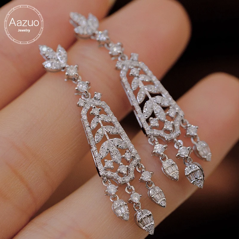 Aazuo Luxury Jewelry 18K Solid White Gold Natrual Diamonds 1.1ct Highquality Giftidears Stud Earrings For Women Senior Banquet