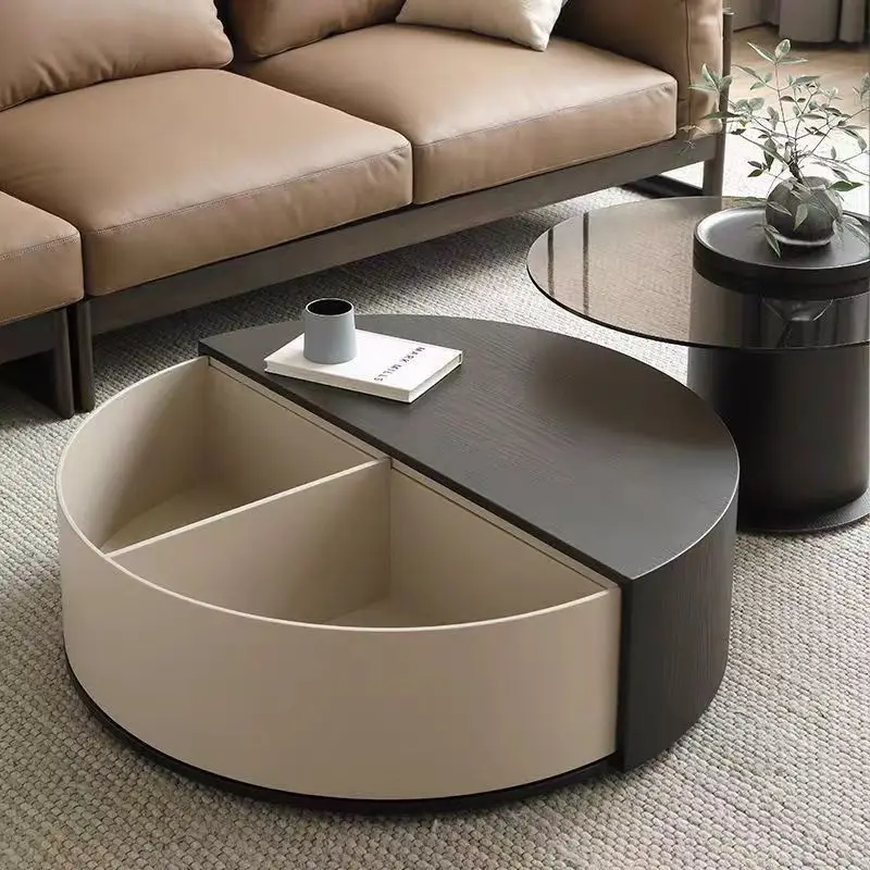 

Italian modern living room household paint rotating storage coffee table small apartment household round glass coffee table