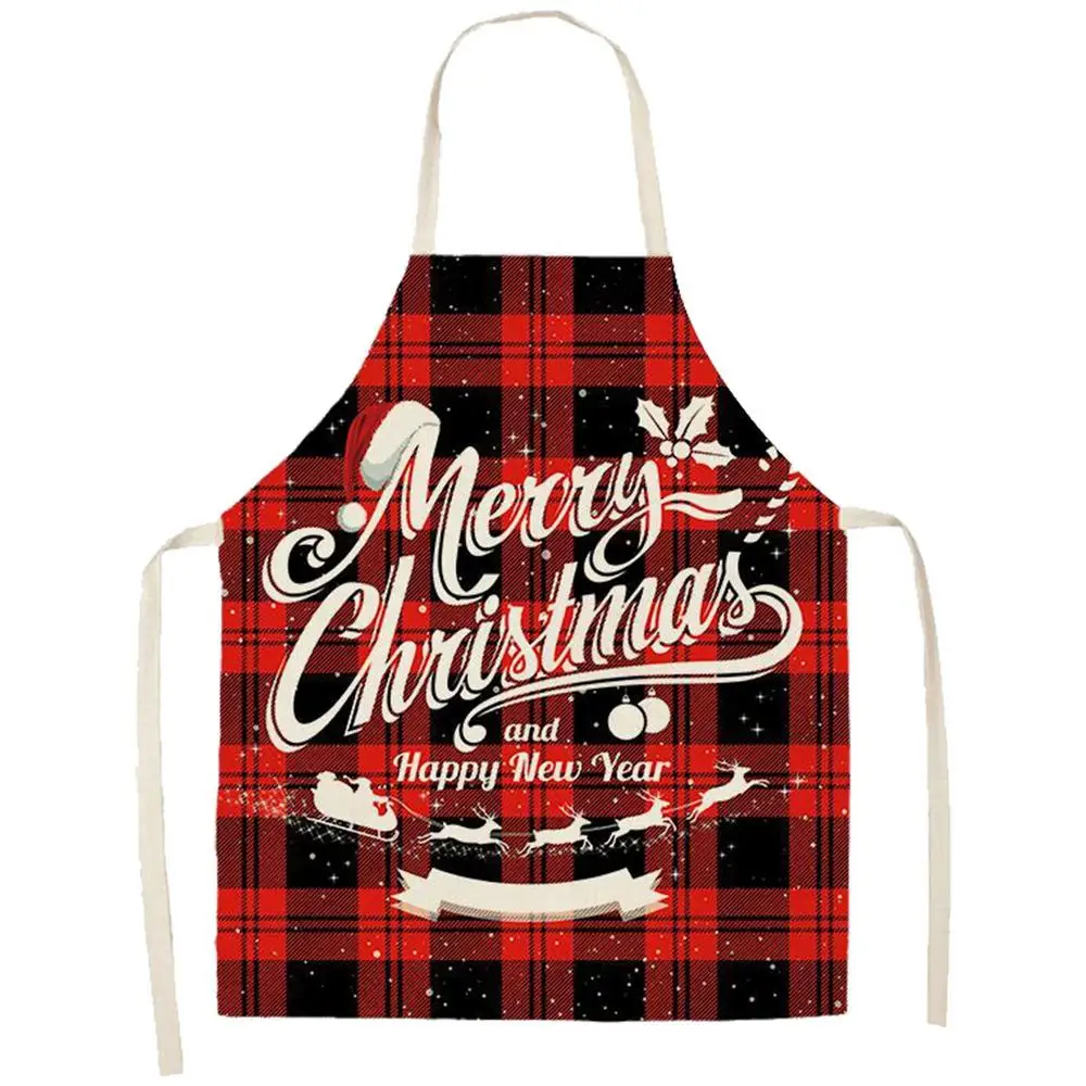 Women\'s Christmas Apron  Chef Kitchen  Black and Red Plaid  Ornament Linen Baking Grill