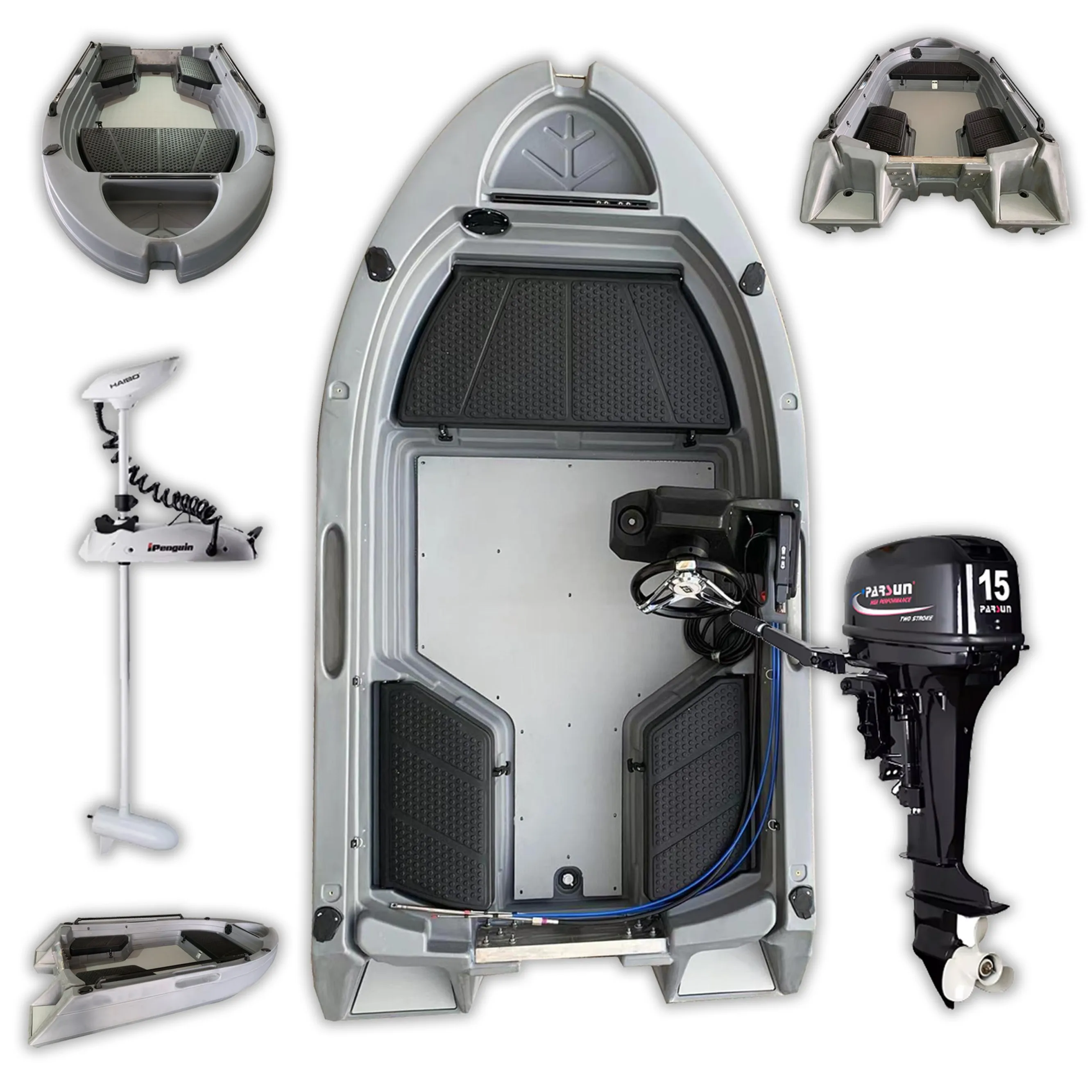 

New Arrival 10ft 3.05m 3M Fishing Kayak with Electric Motor Rotomolded Plastic Skiff Boats Tuffy Engine Boat
