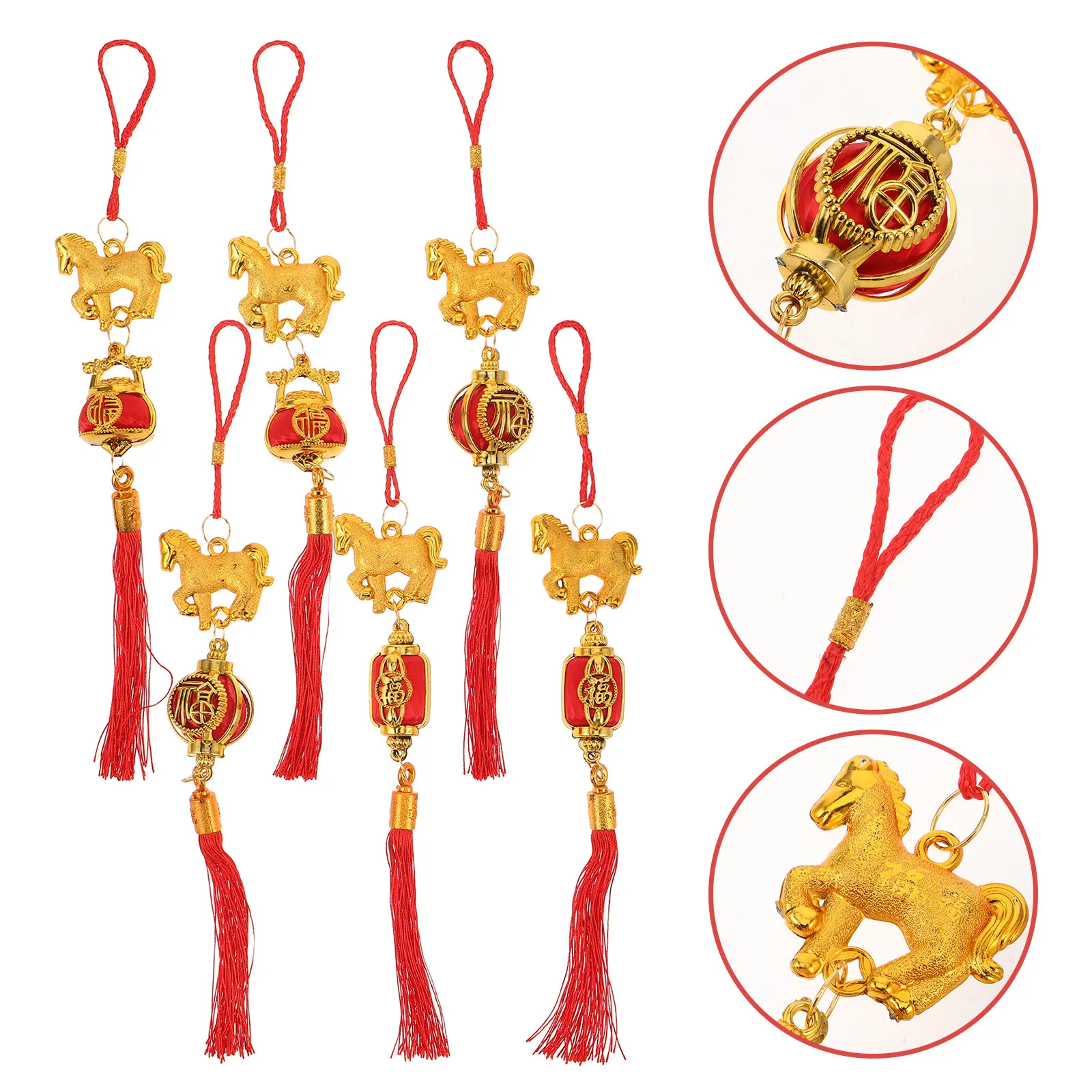

Набор из 6 подвесок «Год Лошади» для китайских праздников, талисманы удачи для дома, офиса, двери, автомобиля, бонсай, традиционный лунный Новый год