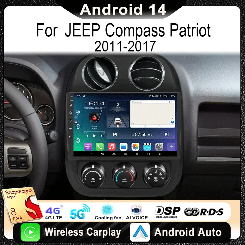 

For JEEP Compass Patriot 2011 - 2017 Car Radio Multimedia Video Player Navigation Stereo GPS Android14 wireless Carplay DSP