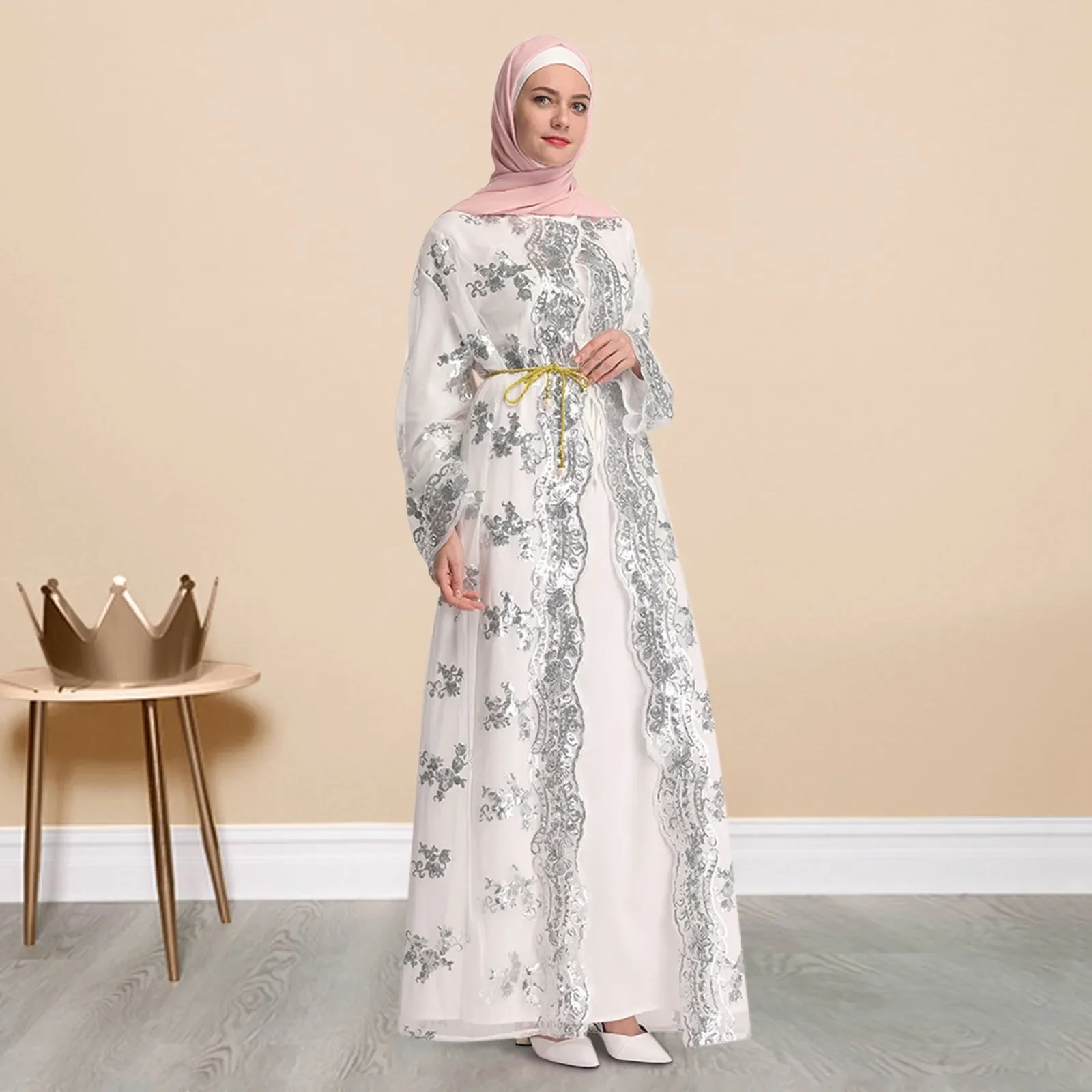 Floreale paillettes Abaya Kimono Cardigan Hijab abito musulmano abbigliamento islamico turco Abaya per le donne Dubai caftano Robe Islam caftano