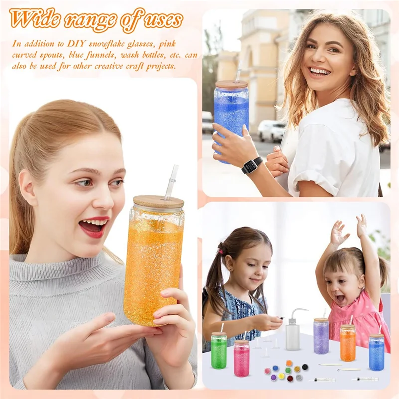 مجموعة أدوات ABZL Snow Globe Tumbler DIY مع 20 قطعة من لوازم، وزجاجة ضغط بلاستيكية وزجاجات لامعة متضمنة